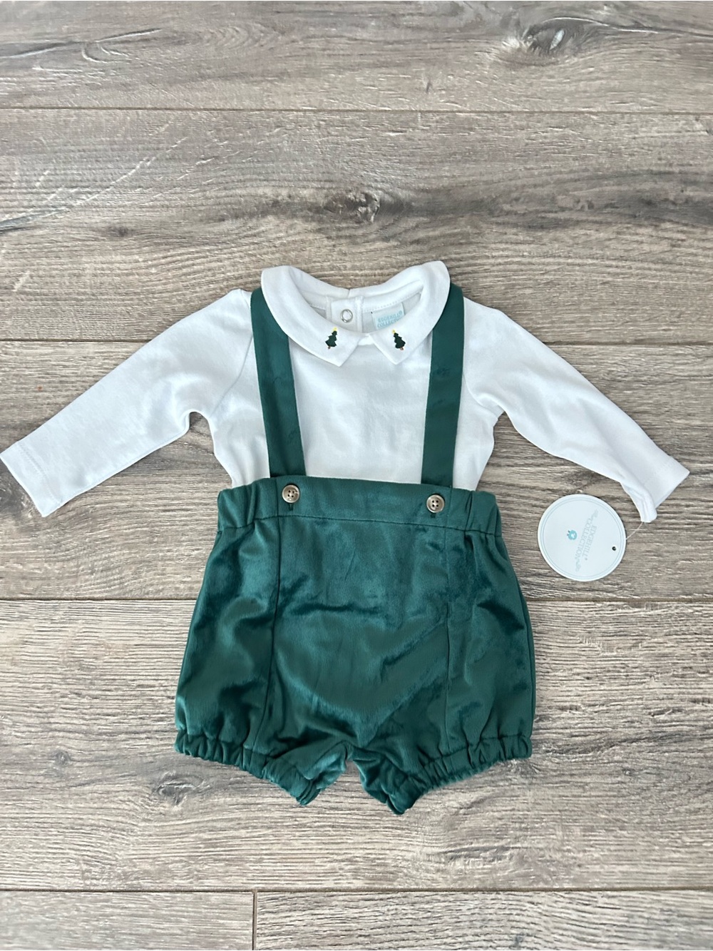 EDGEHILL COLLECTION Baby Christmas Outfit 2pc 3Months White/Green Velvet NWT